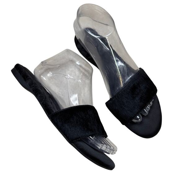 Birdies Sparrow Women's Black Calf Hair Slip On Flats Slide Sandals Size 8.5 - Picture 1 of 9